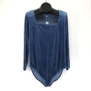 NEW Old Navy Square Neck Velvet Bodysuit Women's Plus Size 2X Obscure Night Blue